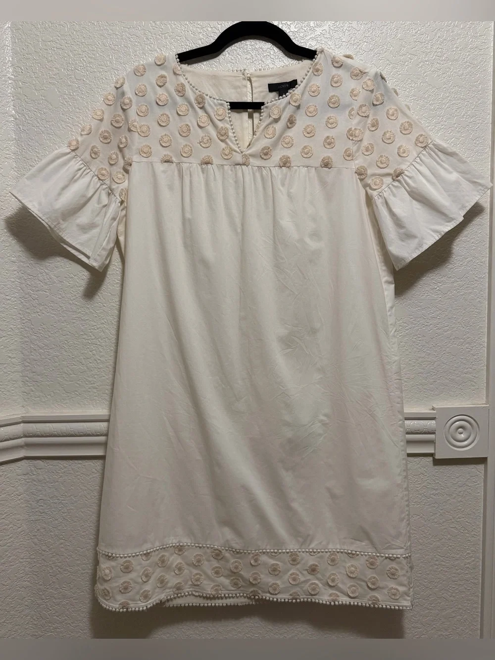 J.Crew Embellished Bell-Sleeve Shift Dress – Cream/Soft Blush Boho Style
